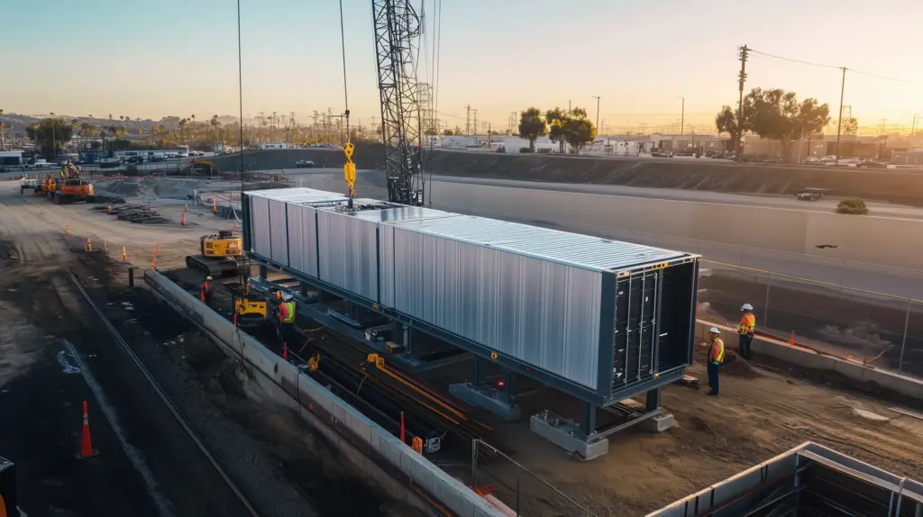 a construction site with a large container