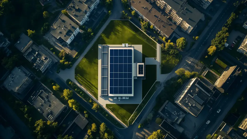 a building with solar panels on top of it
